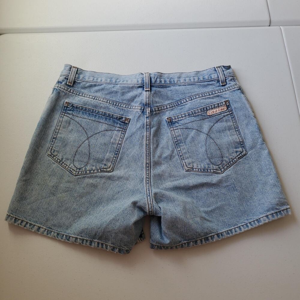 90s Y2K Calvin Klein Denim Shorts Womens 14 Blue Mom High Rise 5" Easy Fit Denim - Picture 2 of 10